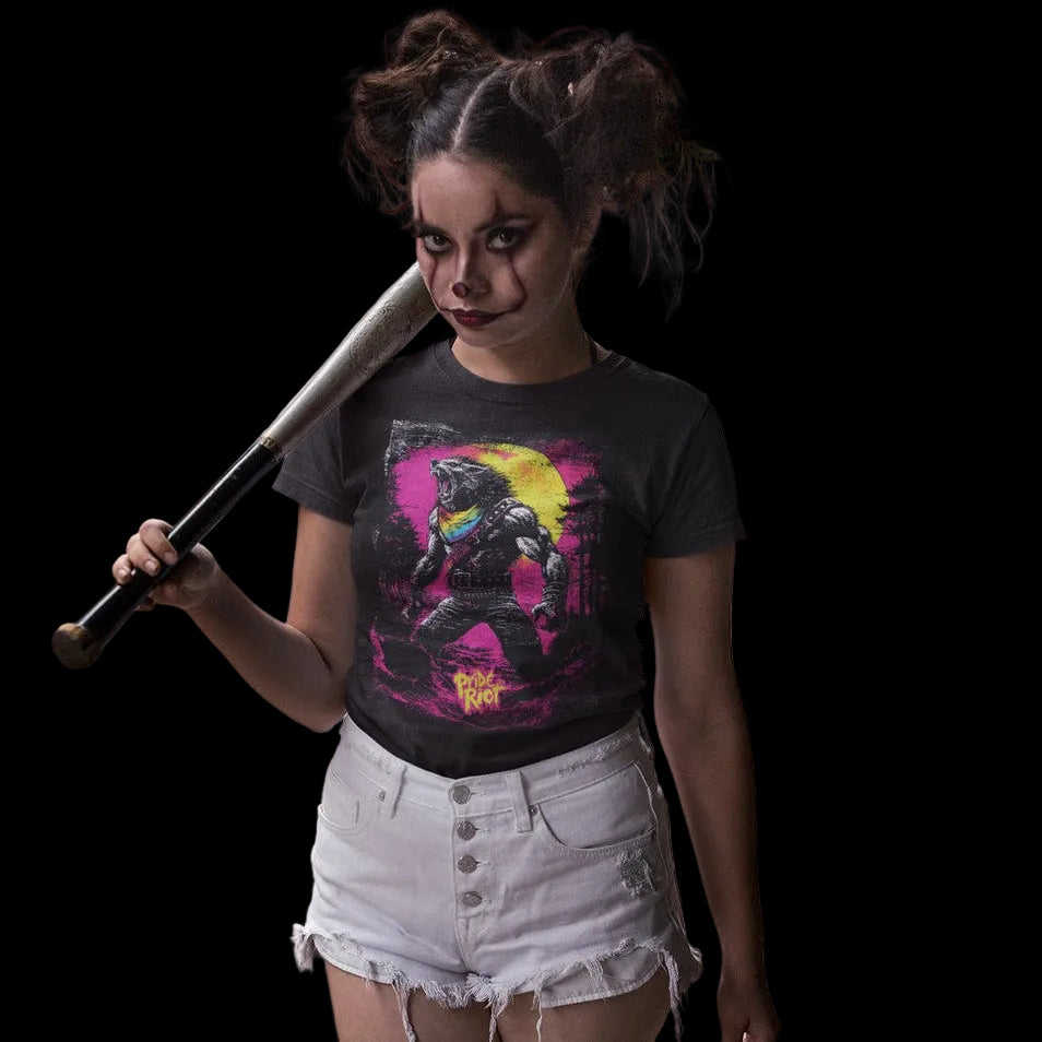 Werewolf tee in black, worn outdoors — Pride Riot