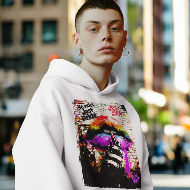 No Rules Just Pride – Rainbow Lip Hoodie | LGBTQ+ Queer Punk Sweatshirt