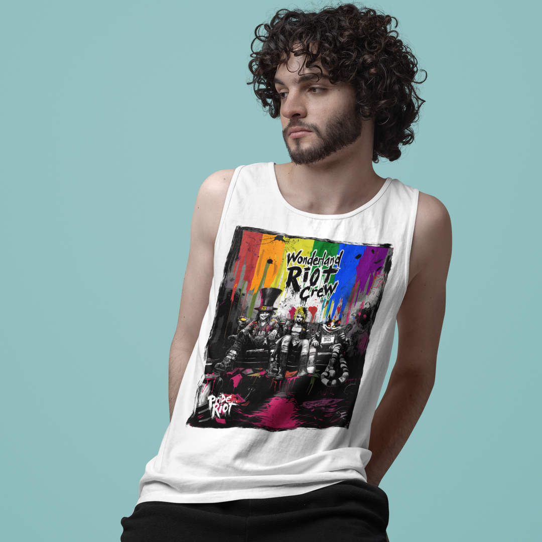 Model walking wearing the Premium Alice Tank in White. The heavyweight fabric hangs straight without clinging to the body.