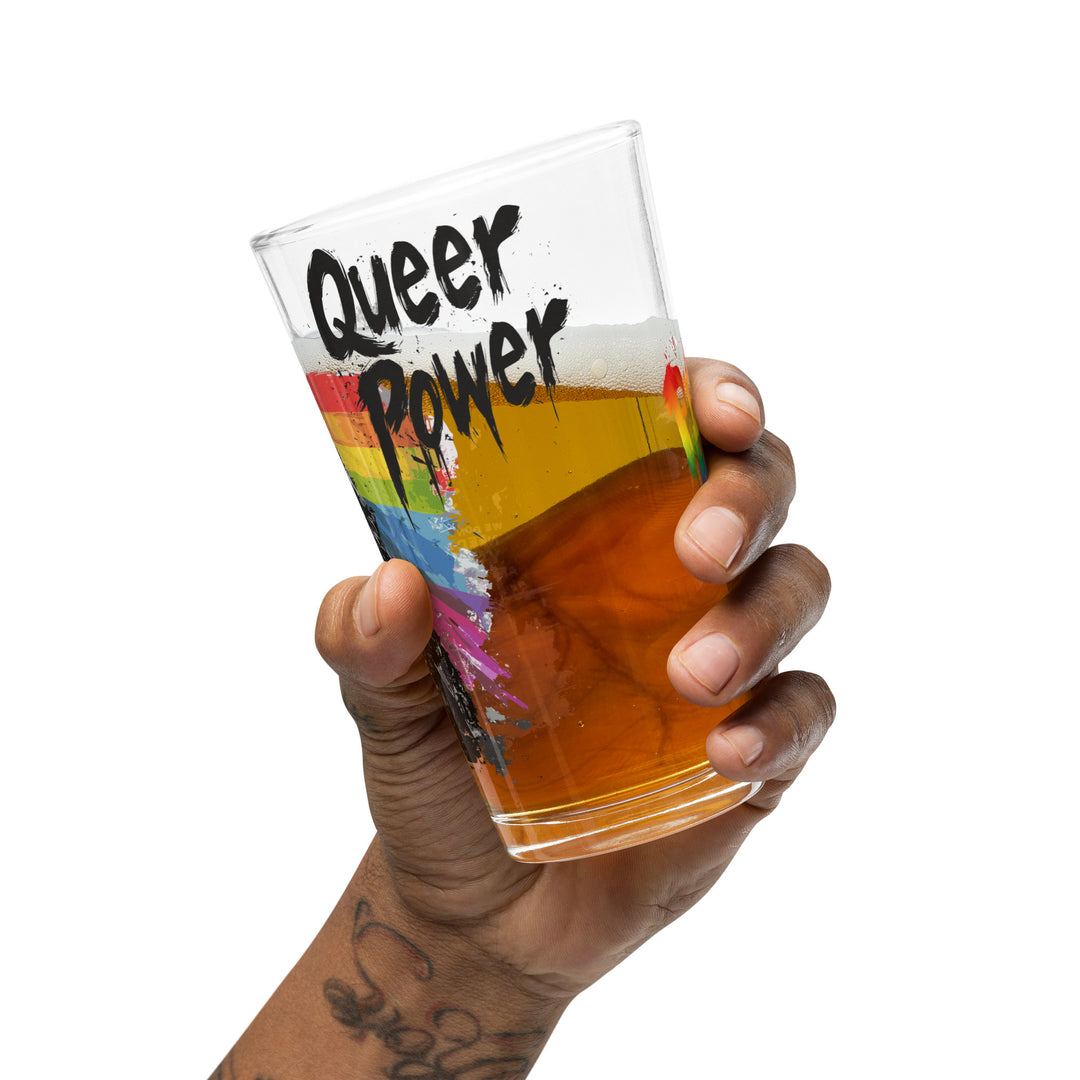 Queer Power Pint Glass – LGBTQ+ Pride Shaker Glass (16 oz) – Punk Rock Inclusive Drinkware – Genderqueer Gift – Bar Glass – Eco-Friendly POD