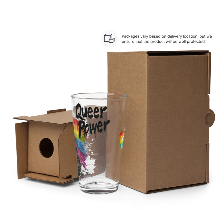 Queer Power Pint Glass – LGBTQ+ Pride Shaker Glass (16 oz) – Punk Rock Inclusive Drinkware – Genderqueer Gift – Bar Glass – Eco-Friendly POD