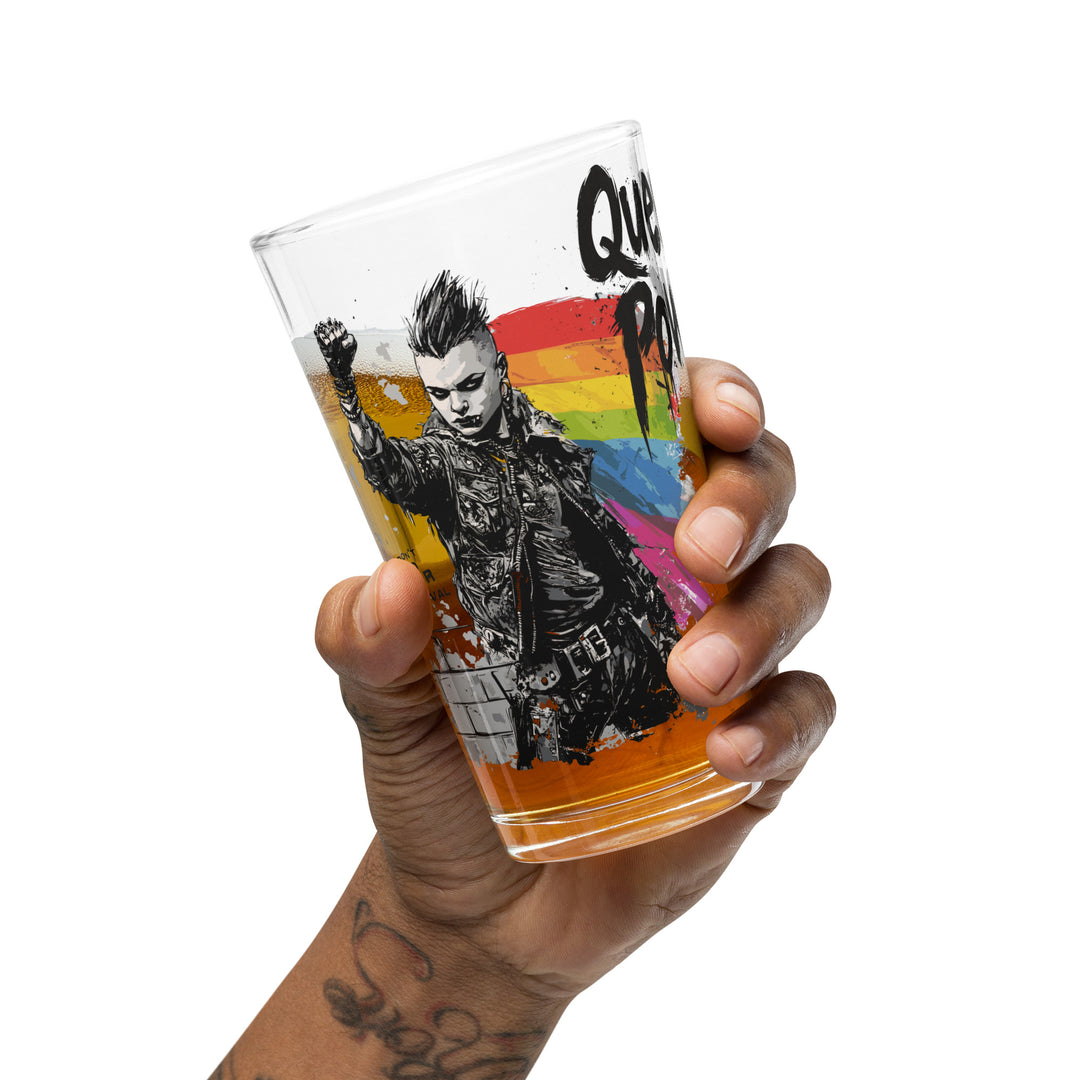 Queer Power Pint Glass – LGBTQ+ Pride Shaker Glass (16 oz) – Punk Rock Inclusive Drinkware – Genderqueer Gift – Bar Glass – Eco-Friendly POD