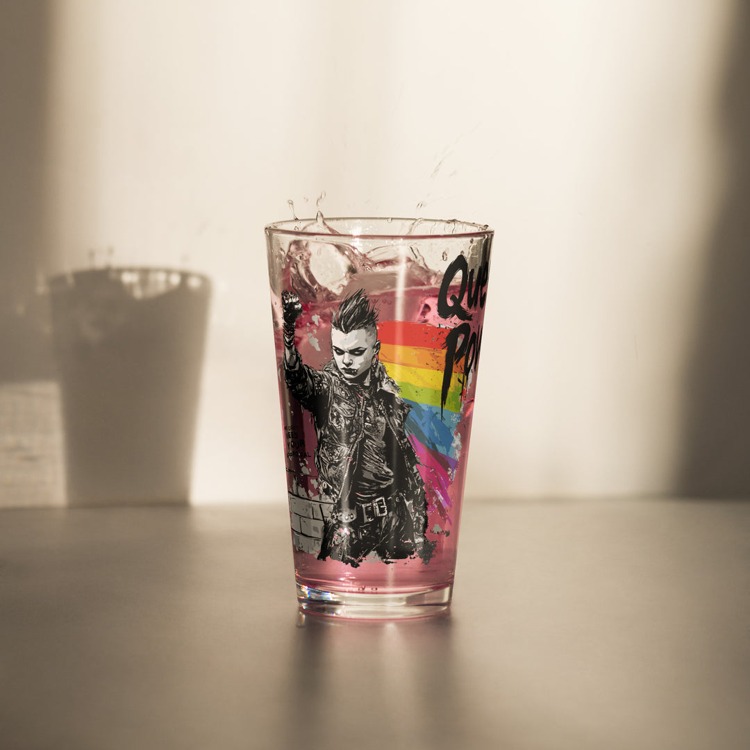 Queer Power Pint Glass – LGBTQ+ Pride Shaker Glass (16 oz) – Punk Rock Inclusive Drinkware – Genderqueer Gift – Bar Glass – Eco-Friendly POD