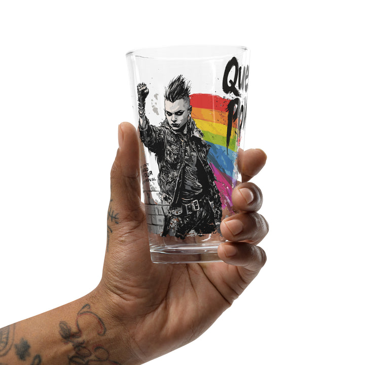 Queer Power Pint Glass – LGBTQ+ Pride Shaker Glass (16 oz) – Punk Rock Inclusive Drinkware – Genderqueer Gift – Bar Glass – Eco-Friendly POD
