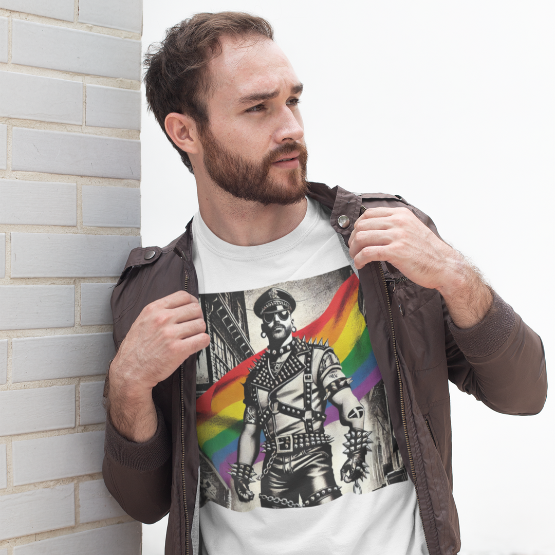 Leather Rebellion Pride Tee | Queer Punk Commander T-Shirt | LGBTQ+ Streetwear Shirt | Pride Riot 2025