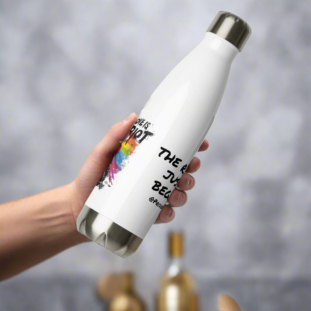 Love Is a Riot Stainless Steel Water Bottle – “The Riot Was Just the Beginning” | LGBTQ+ Insulated Flask