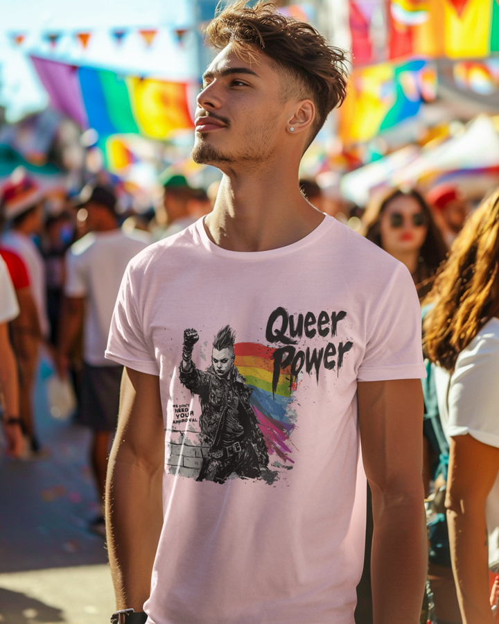 Queer Power Tee – Light (Standard Edition) | LGBTQ+ Pride Shirt, Unisex Fit, Punk Protest Graphic