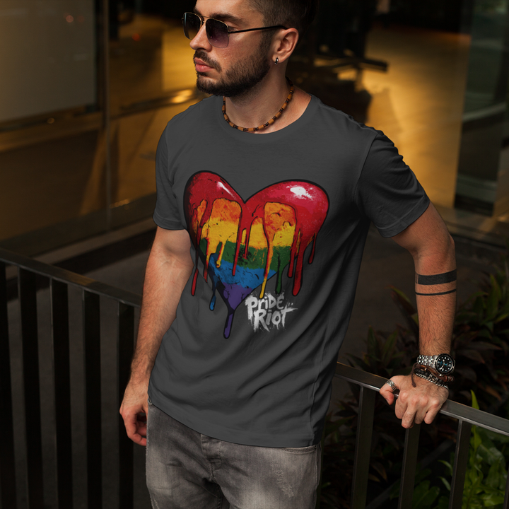 Bleeding Heart Pride Tee – Dark Edition – LGBTQ+ Dripping Rainbow Heart Shirt | Unisex Fit