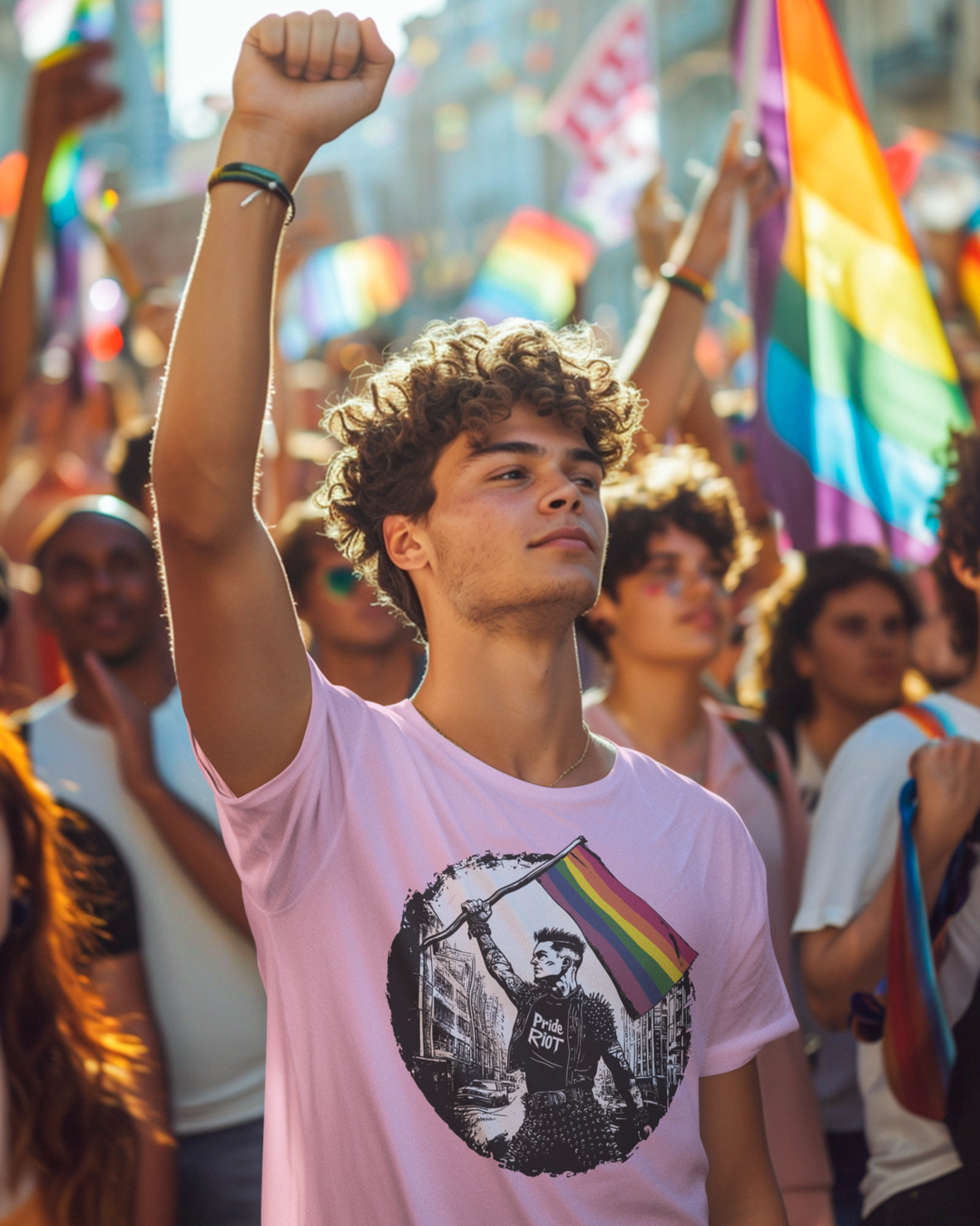 Flagbearer Pride Tee – Unisex LGBTQ+ Shirt | Punk-Inspired, Bella + Canvas 3001 | Celebrate Pride with Pride Riot Apparel
