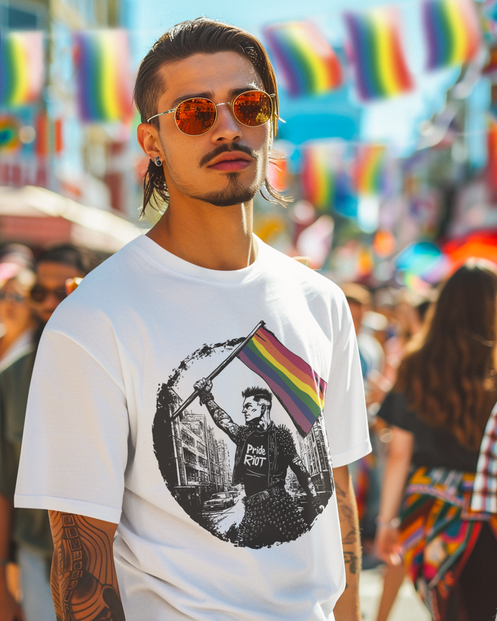 Flagbearer Pride Tee – Unisex LGBTQ+ Shirt | Punk-Inspired, Bella + Canvas 3001 | Celebrate Pride with Pride Riot Apparel