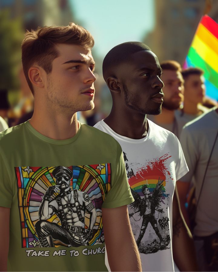 Take Me to Church T-Shirt – Queer Punk Leather Daddy Graphic Tee | Pride Riot Streetwear Rebellion