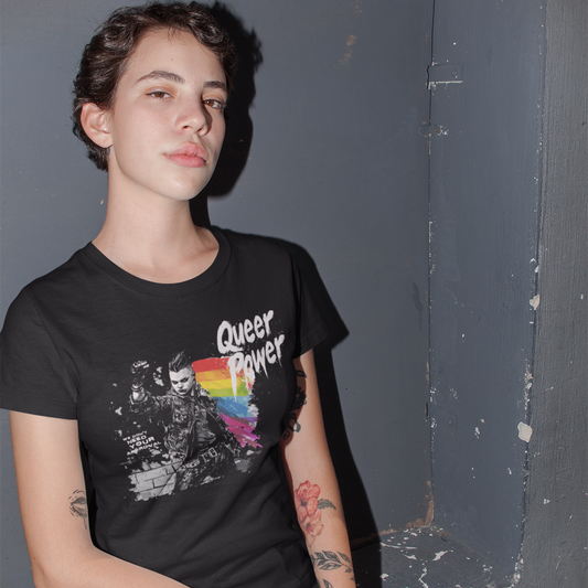 QUEER POWER TEE – DARK (STANDARD EDITION) | LGBTQ+ Pride Shirt, Unisex Fit, Punk Protest Graphic