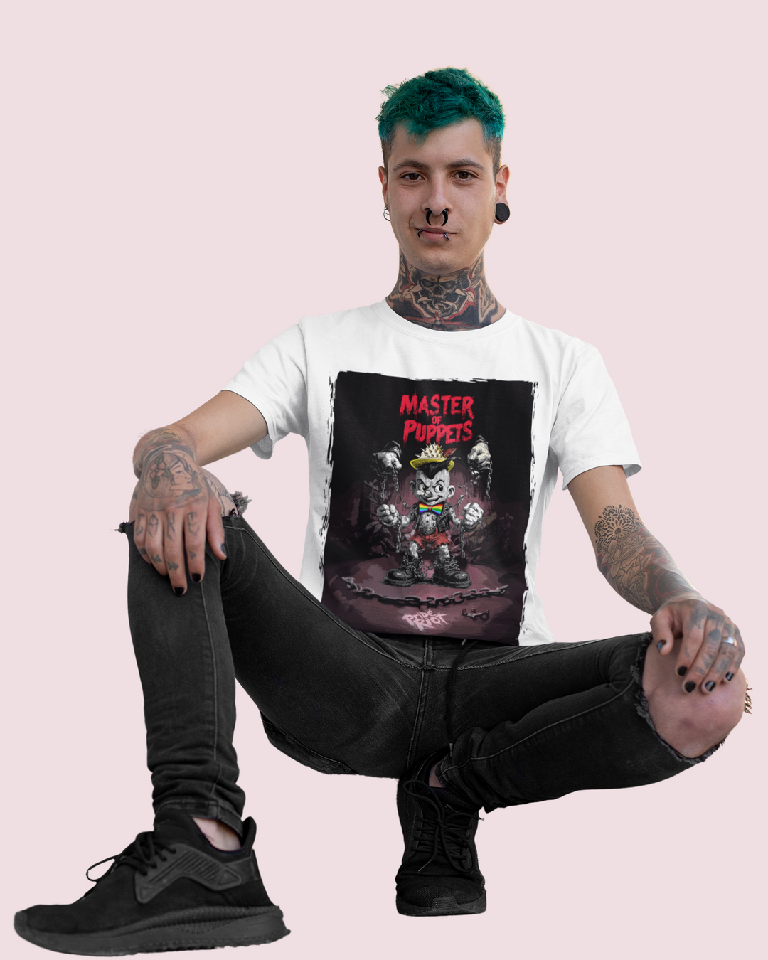 Master of Puppets Punk Pinocchio T-Shirt – Queer Punk Rebel Graphic Tee | Anti-Establishment Pride Shirt | Riotwear Streetwear
