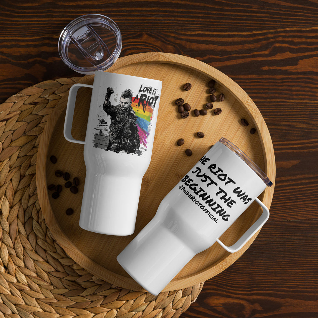 Love Is a Riot Travel Mug – “The Riot Was Just the Beginning.” – LGBTQ+ Stainless Steel Pride Tumbler | Queer Rebellion On-the-Go