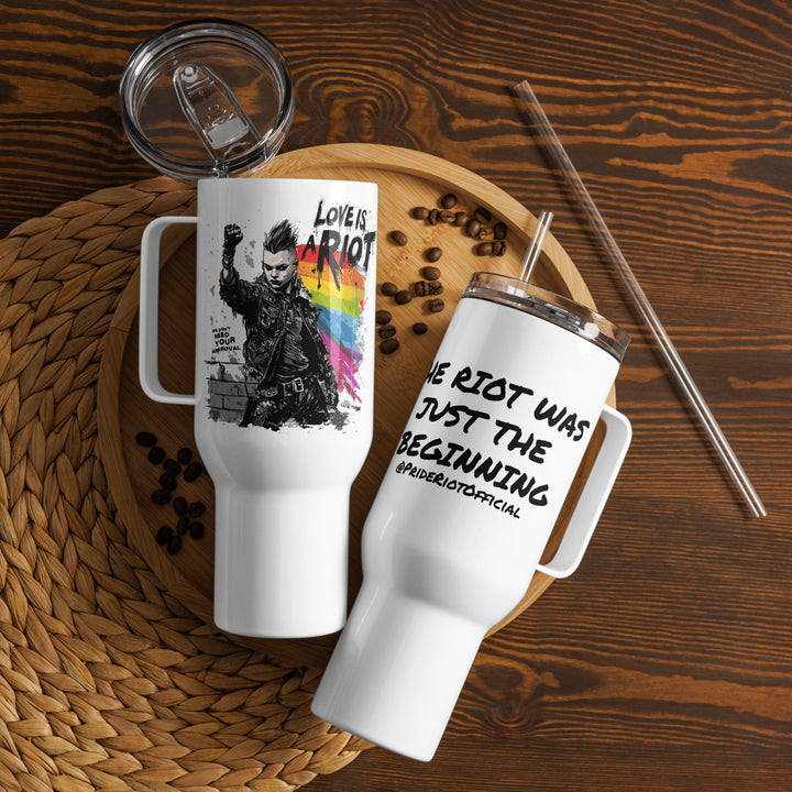 Love Is a Riot Travel Mug – “The Riot Was Just the Beginning.” – LGBTQ+ Stainless Steel Pride Tumbler | Queer Rebellion On-the-Go