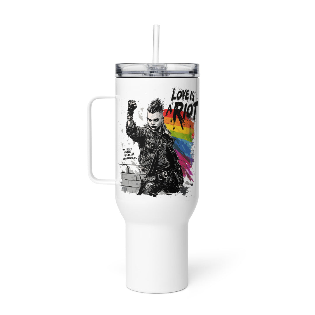 Love Is a Riot Travel Mug – “The Riot Was Just the Beginning.” – LGBTQ+ Stainless Steel Pride Tumbler | Queer Rebellion On-the-Go