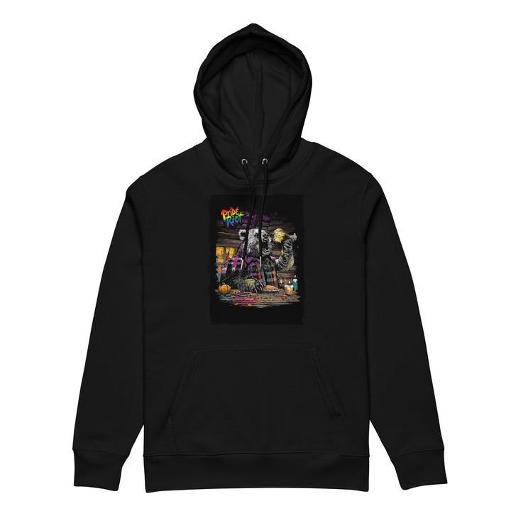 Friendsgiving Bear hoodie — black, front — Pride Riot