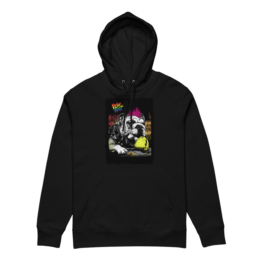 Friendsgiving Bulldog hoodie — black, front — Pride Riot