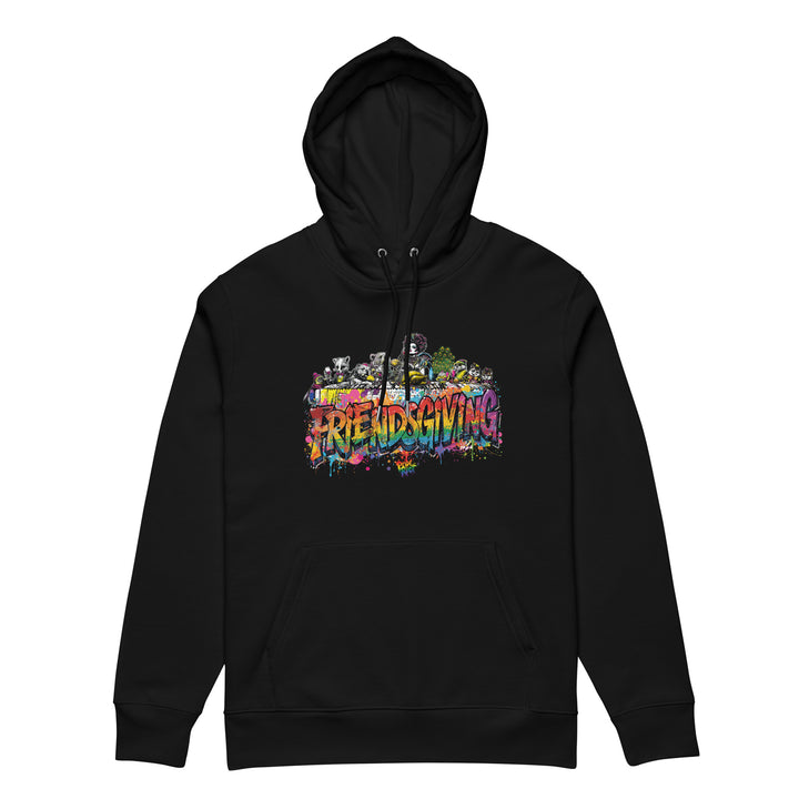 Friendsgiving Royal Feast hoodie — black, front — Pride Riot
