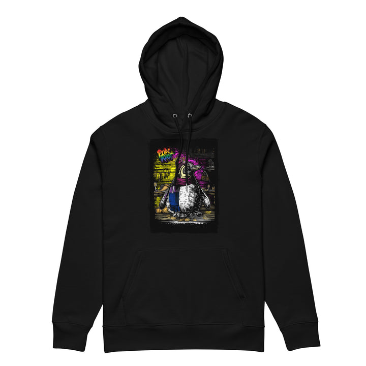 Friendsgiving Penguin hoodie — black, front — Pride Riot