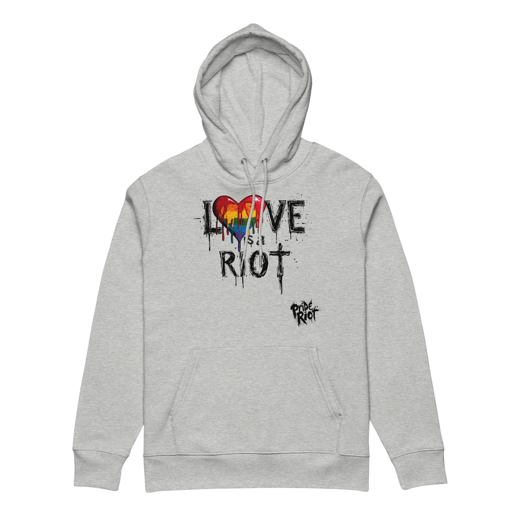 Bleeding Hearts Love is a Riot (Light) hoodie in Heather Grey, front