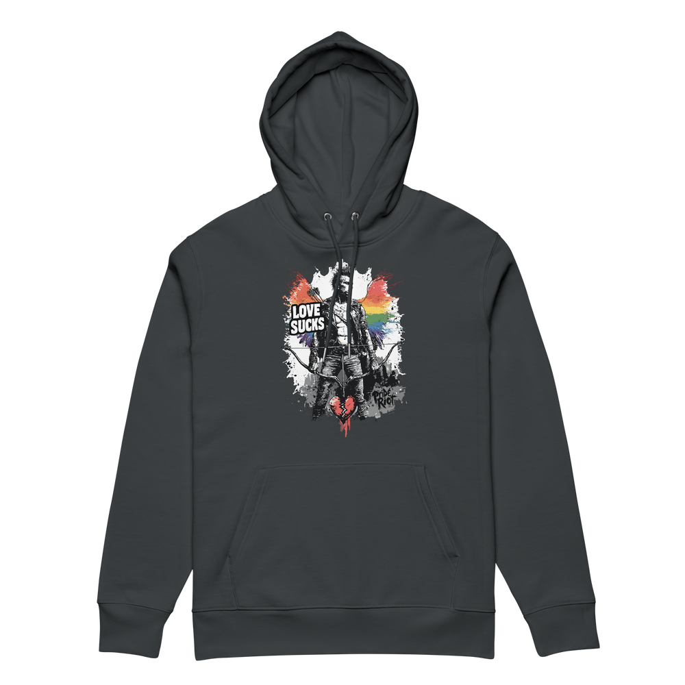 Love Sucks hoodie in India Ink Grey, front