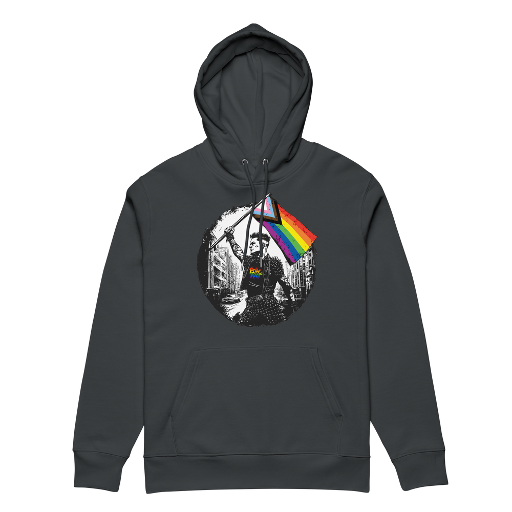 Flagbearer hoodie in India Ink Grey, front