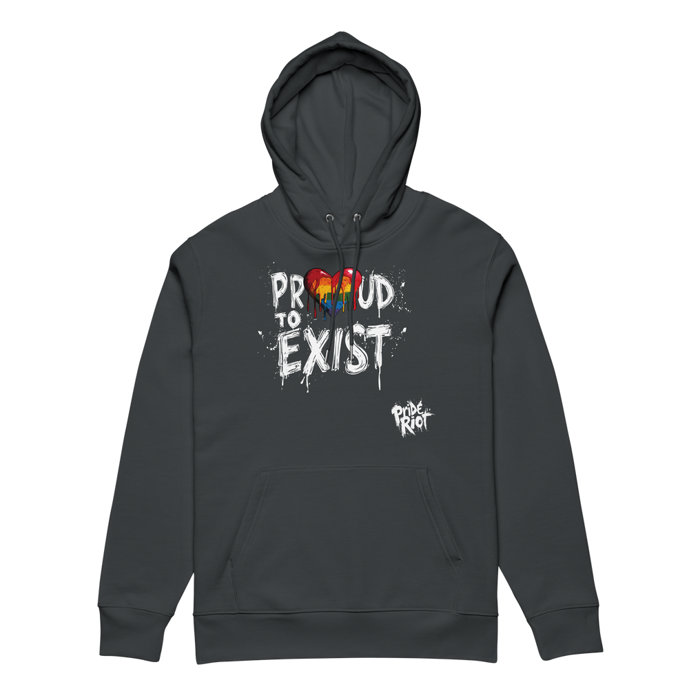 Bleeding Hearts Proud to Exist (Dark) hoodie in India Ink Grey, front