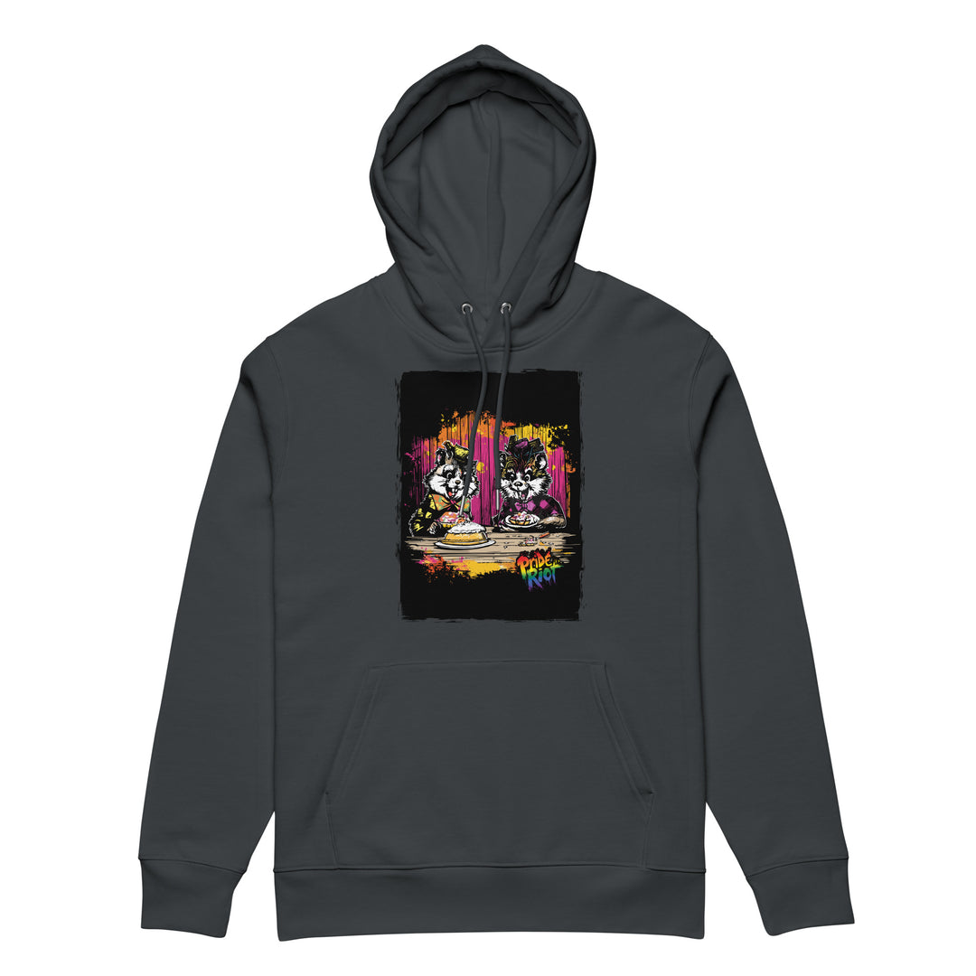 Friendsgiving Beavers hoodie — india ink grey, front — Pride Riot