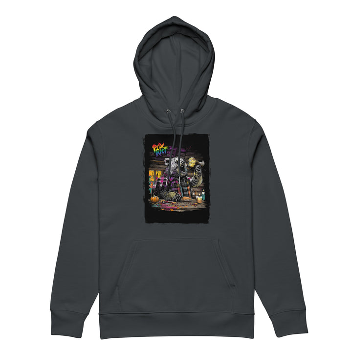 Friendsgiving Bear hoodie — india ink grey, front — Pride Riot