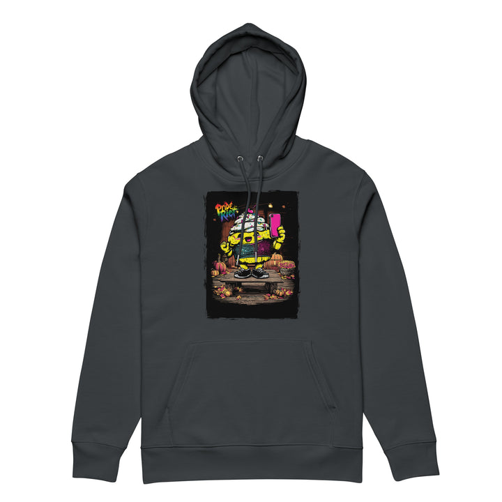 Friendsgiving Tinky Cake hoodie — india ink grey, front — Pride Riot
