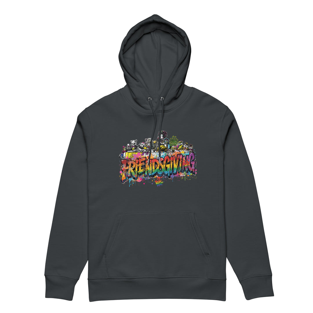 Friendsgiving Royal Feast hoodie — india ink grey, front — Pride Riot