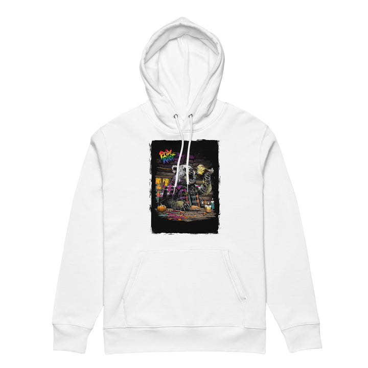 Friendsgiving Bear hoodie — white, front — Pride Riot