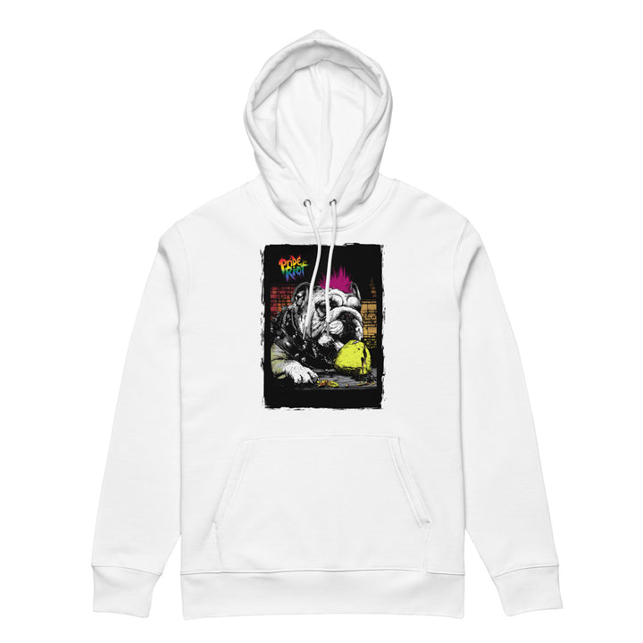 Friendsgiving Bulldog hoodie — white, front — Pride Riot