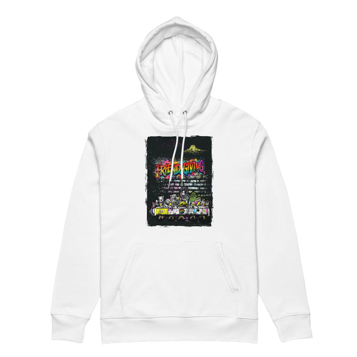 Friendsgiving Wall Feast hoodie — white, front — Pride Riot