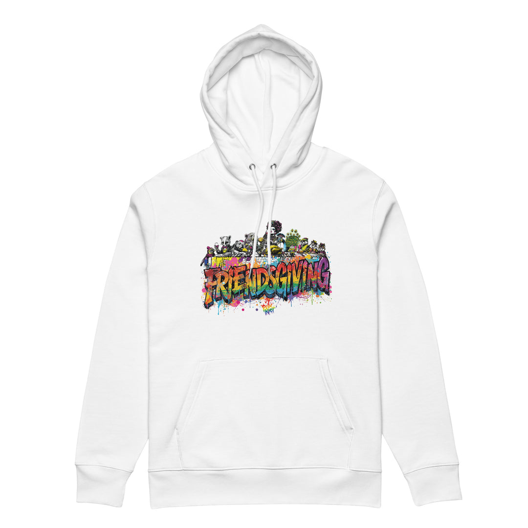 Friendsgiving Royal Feast hoodie — white, front — Pride Riot