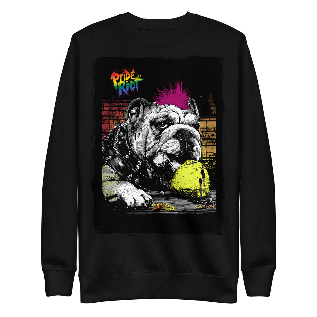 Friendsgiving Bulldog sweatshirt — black, front — Pride Riot