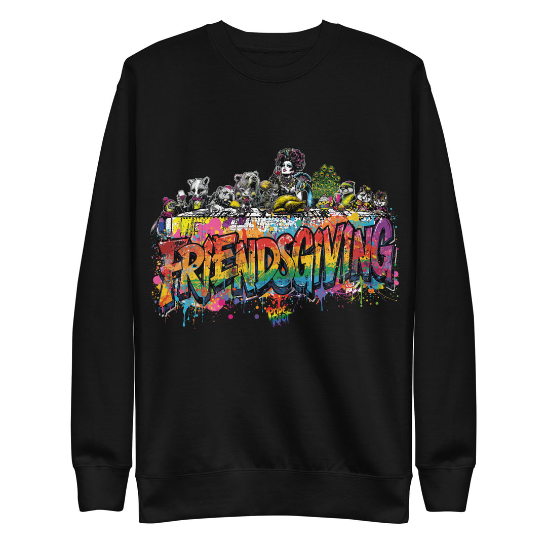 Friendsgiving Royal Feast sweatshirt — black, front — Pride Riot