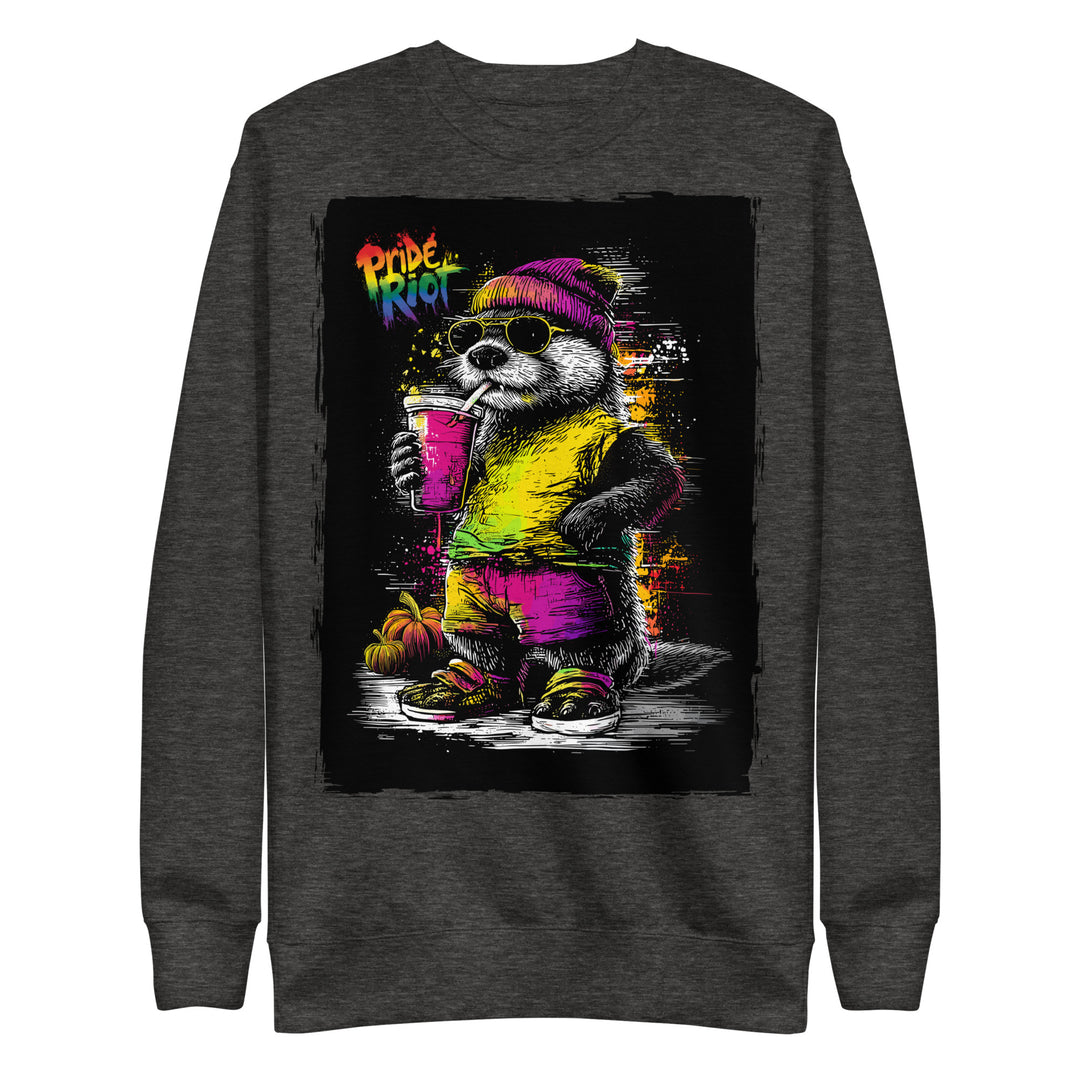Friendsgiving Otter sweatshirt — charcoal heather, front — Pride Riot
