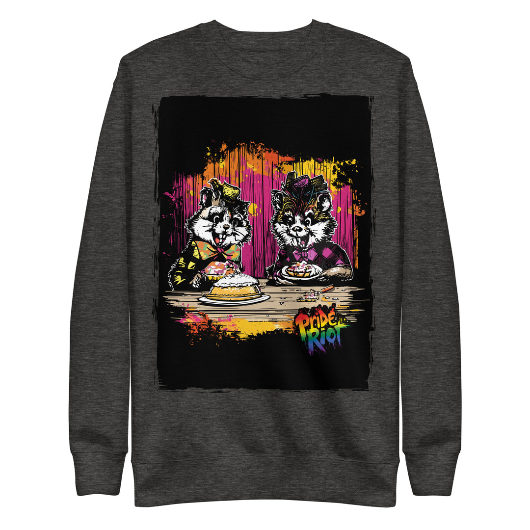Friendsgiving Beavers sweatshirt — charcoal heather, front — Pride Riot
