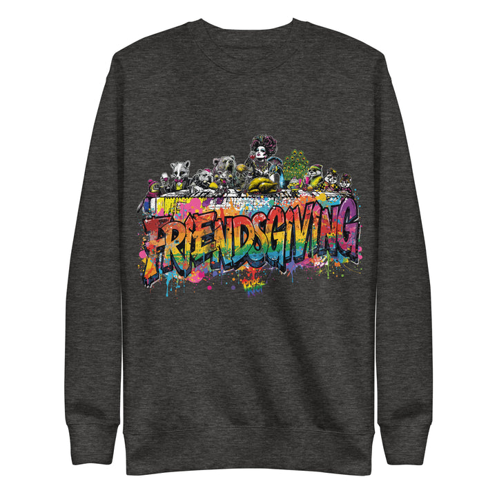 Friendsgiving Royal Feast sweatshirt — charcoal heather, front — Pride Riot