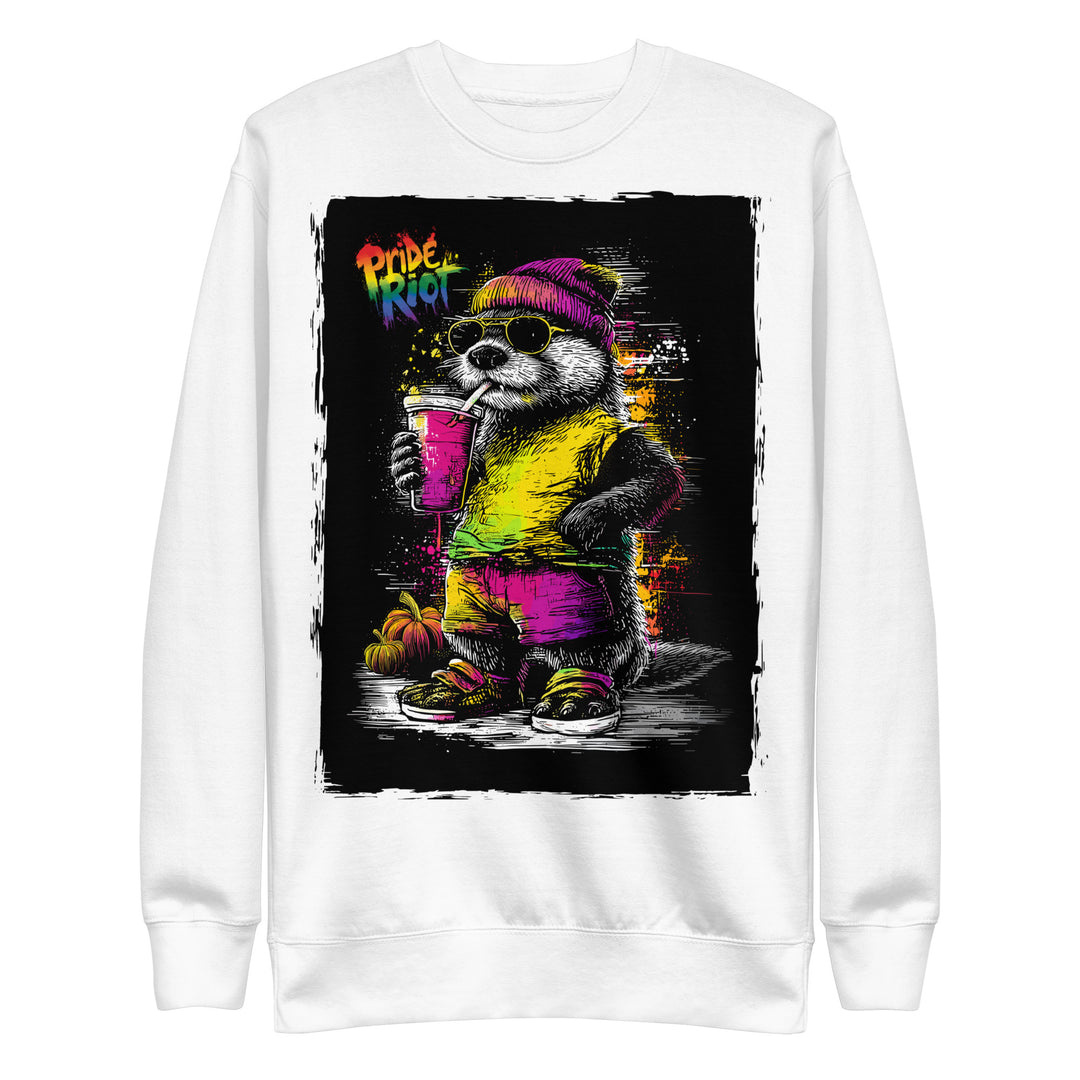 Friendsgiving Otter sweatshirt — white, front — Pride Riot
