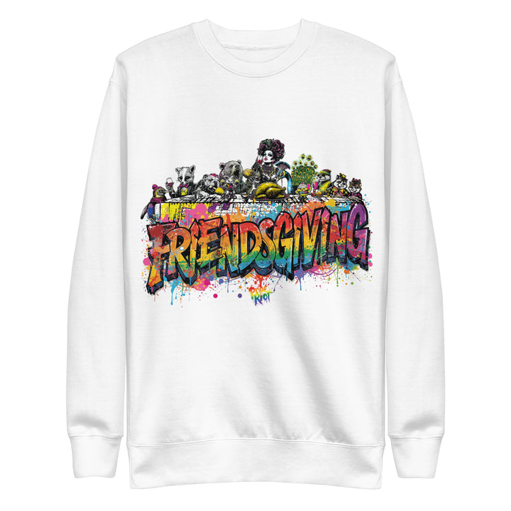 Friendsgiving Royal Feast sweatshirt — white, front — Pride Riot