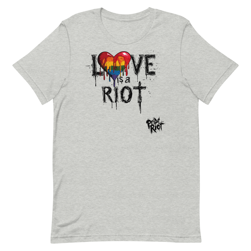 Bleeding Hearts Love is a Riot (Light) tee in Athletic Heather, front