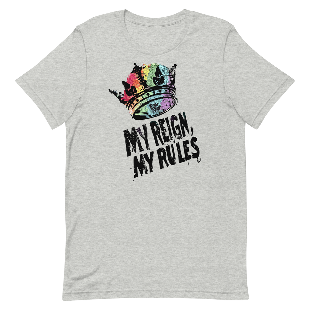 Punk Prince: My Reign, My Rules tee in Athletic Heather, front
