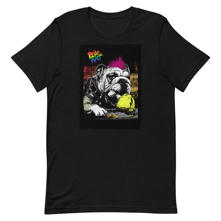 Friendsgiving Bulldog tee — black, front — Pride Riot