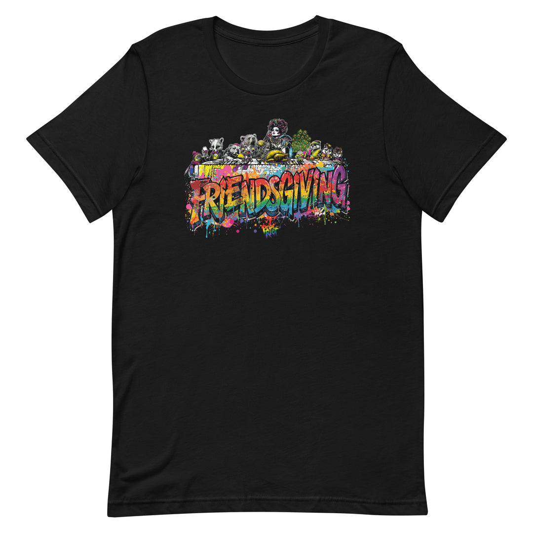 Friendsgiving Royal Feast tee — black, front — Pride Riot