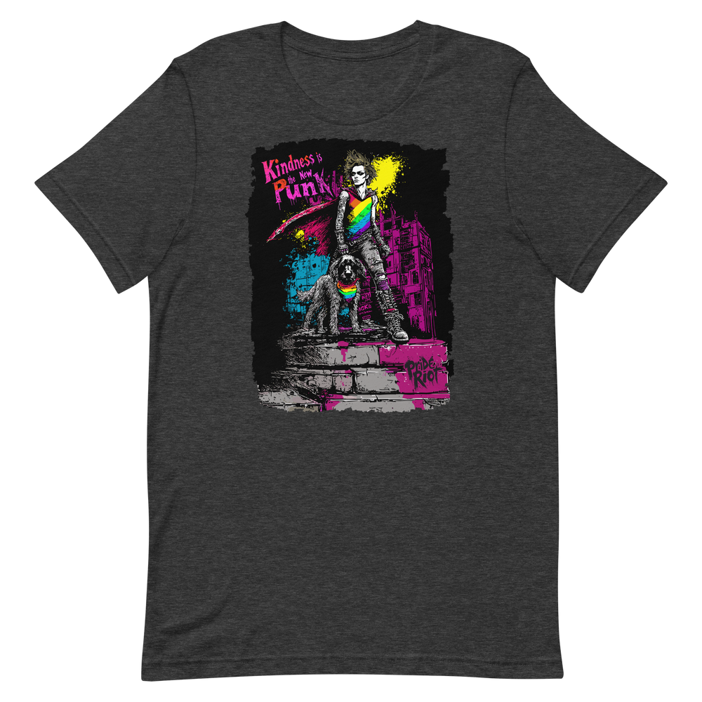 Kindness Is the New Punk tee in Dark Grey Heather, front