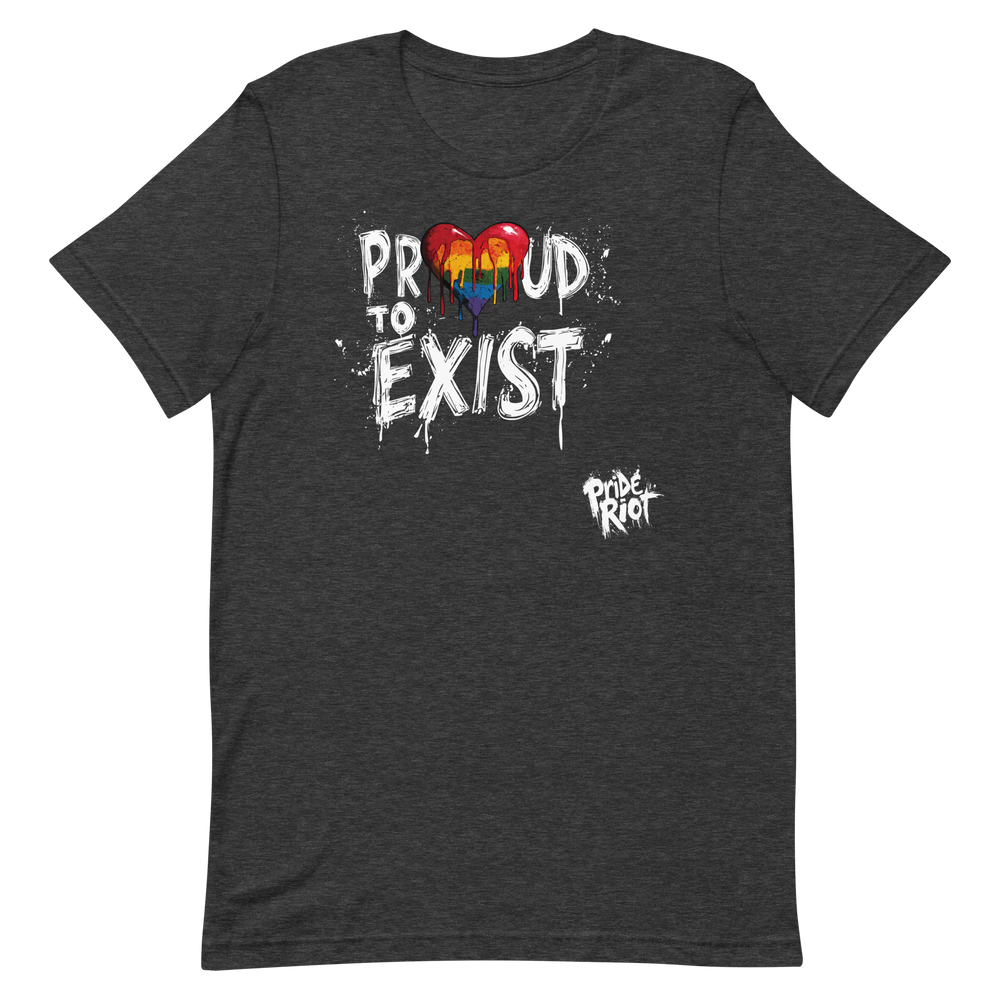 Bleeding Hearts Proud to Exist (Dark) tee in Dark Grey Heather, front