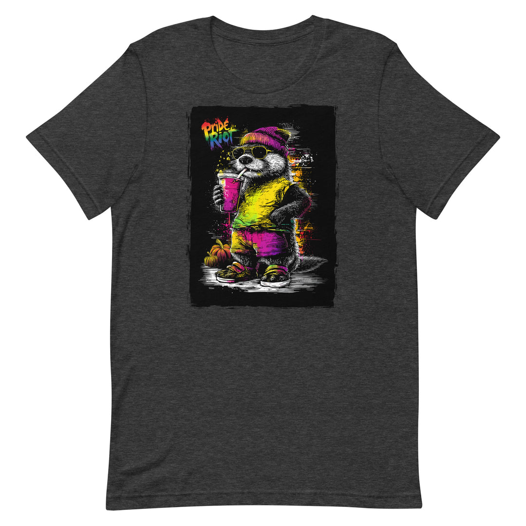 Friendsgiving Otter tee — dark grey heather, front — Pride Riot